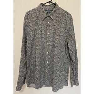 Perry Ellis Mens Floral Print Button Front Shirt Size XL Slim Fit Black White